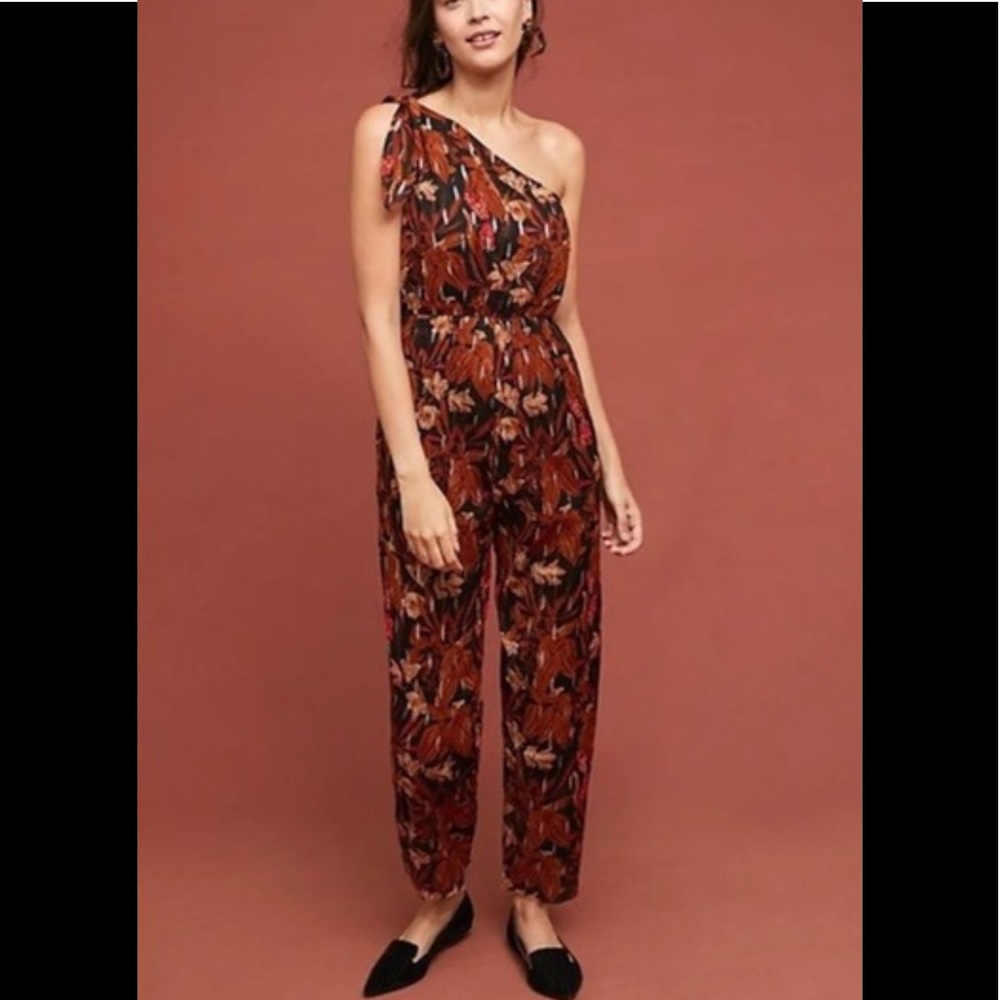 Anthropologie Maeve Floral Metallic Kyoto Jumpsuit